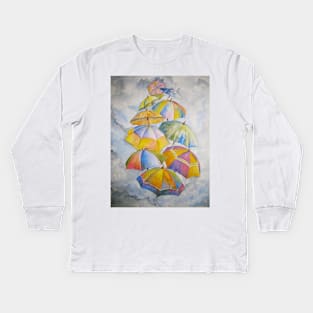 Umbrella Rainy Day Blues 2 Watercolour Painting Kids Long Sleeve T-Shirt